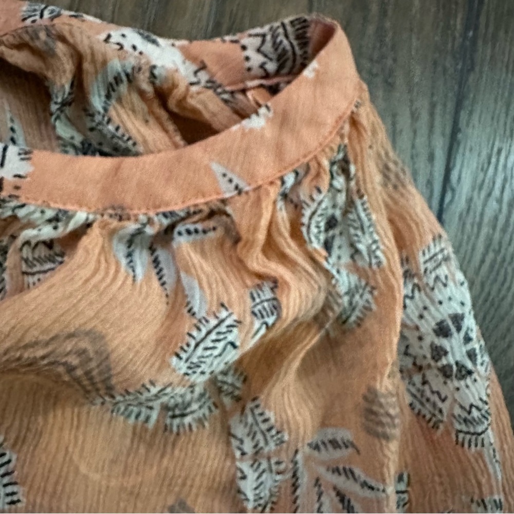 Lucky Brand Riviera Coral Silk Peasant Blouse - Picture 6 of 9